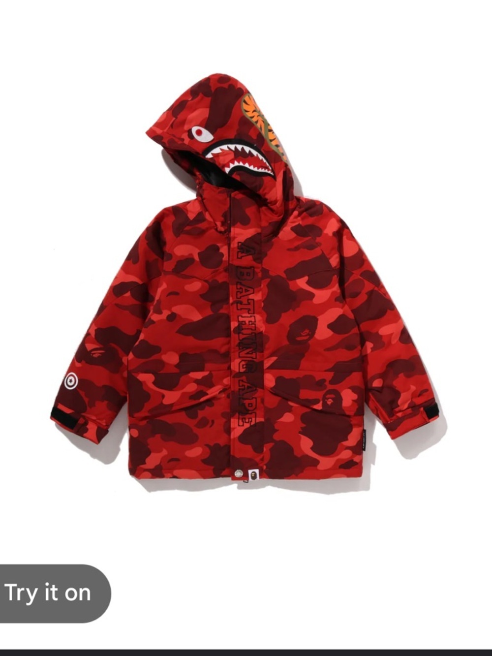 BAPE Kids Color Camo Shark Snowboard Jacket Size 120 US 5-6Y Full Zip